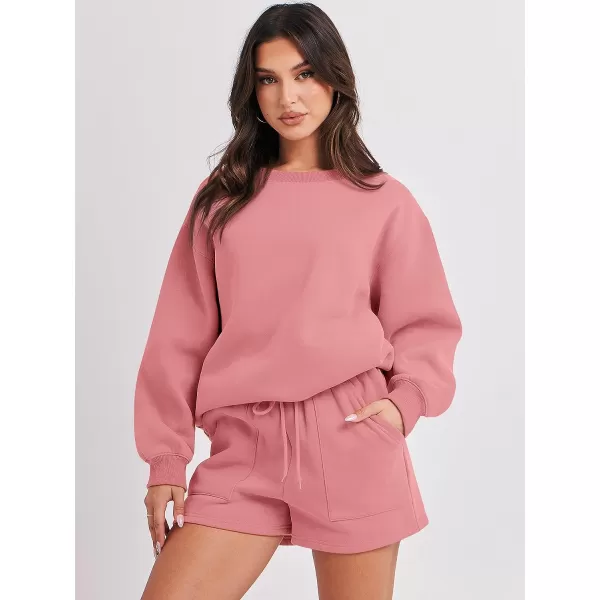 imageANRABESS Women 2 Piece Outfits Sweatsuit Oversized Sweatshirt amp Lounge Shorts 2023 Casual Cozy Pajamas Tracksuit SetDark Pink
