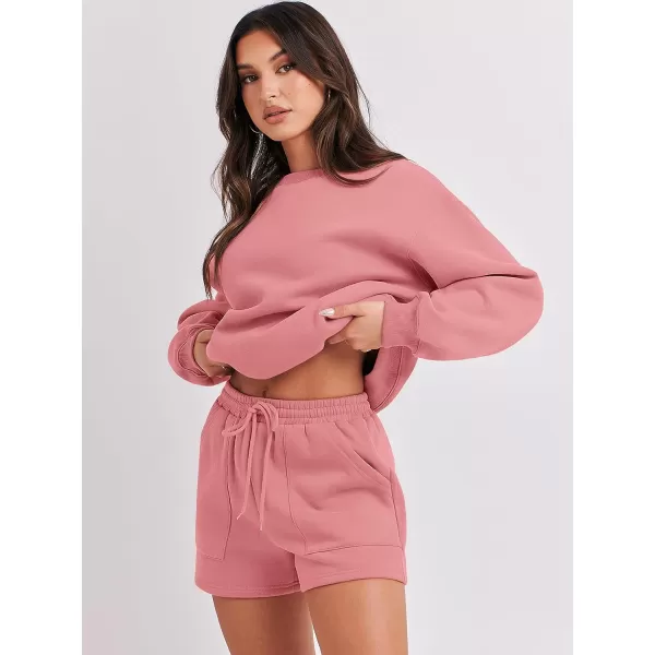 imageANRABESS Women 2 Piece Outfits Sweatsuit Oversized Sweatshirt amp Lounge Shorts 2023 Casual Cozy Pajamas Tracksuit SetDark Pink