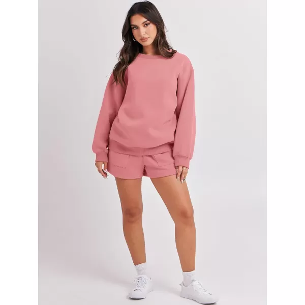 imageANRABESS Women 2 Piece Outfits Sweatsuit Oversized Sweatshirt amp Lounge Shorts 2023 Casual Cozy Pajamas Tracksuit SetDark Pink