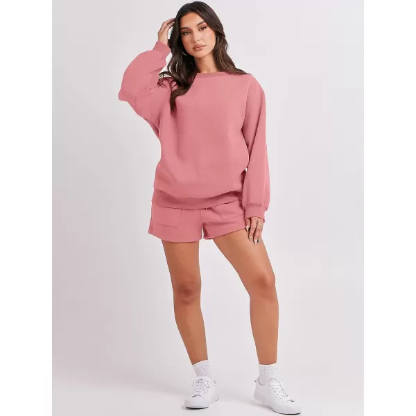 imageANRABESS Women 2 Piece Outfits Sweatsuit Oversized Sweatshirt amp Lounge Shorts 2023 Casual Cozy Pajamas Tracksuit SetDark Pink