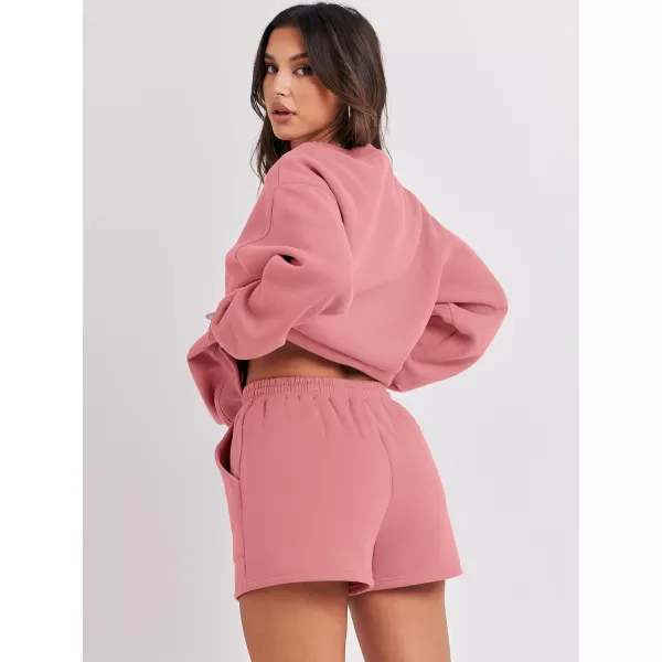 imageANRABESS Women 2 Piece Outfits Sweatsuit Oversized Sweatshirt amp Lounge Shorts 2023 Casual Cozy Pajamas Tracksuit SetDark Pink