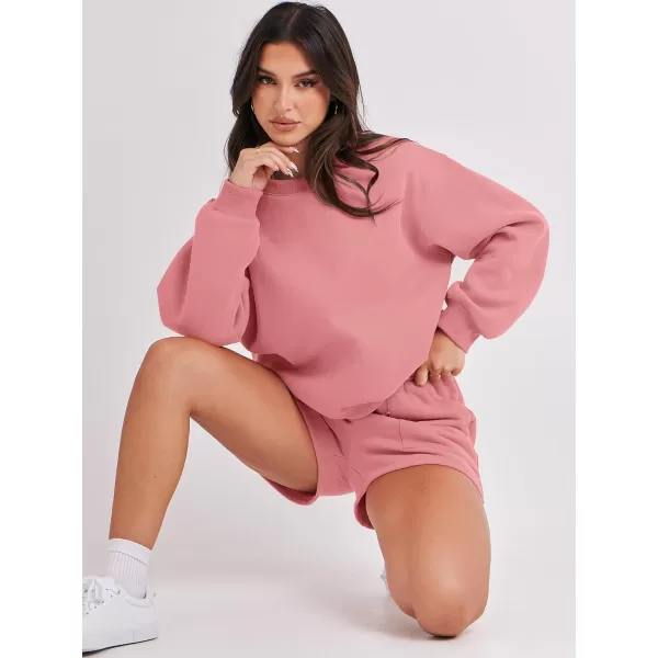 imageANRABESS Women 2 Piece Outfits Sweatsuit Oversized Sweatshirt amp Lounge Shorts 2023 Casual Cozy Pajamas Tracksuit SetDark Pink