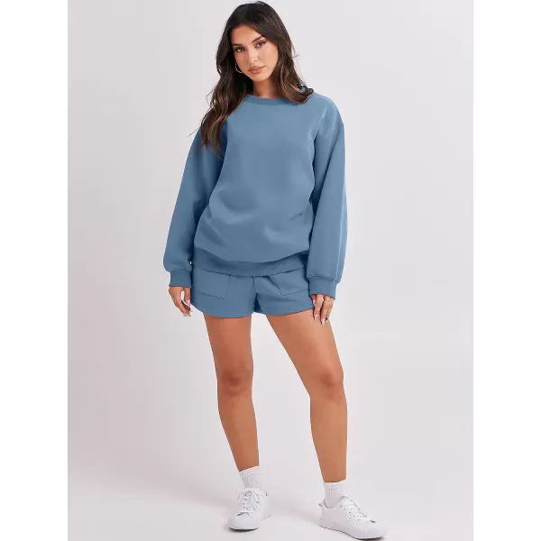 imageANRABESS Women 2 Piece Outfits Sweatsuit Oversized Sweatshirt amp Lounge Shorts 2023 Casual Cozy Pajamas Tracksuit SetDeep Blue
