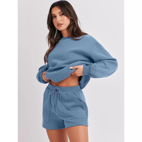 imageANRABESS Women 2 Piece Outfits Sweatsuit Oversized Sweatshirt amp Lounge Shorts 2023 Casual Cozy Pajamas Tracksuit SetDeep Blue