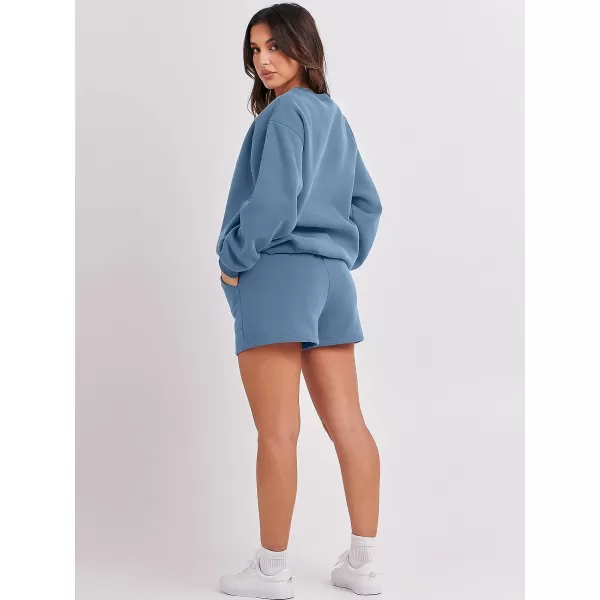 imageANRABESS Women 2 Piece Outfits Sweatsuit Oversized Sweatshirt amp Lounge Shorts 2023 Casual Cozy Pajamas Tracksuit SetDeep Blue