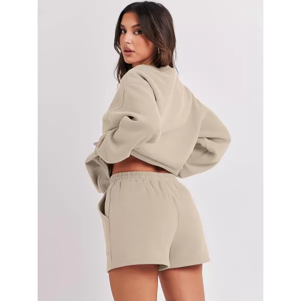 imageANRABESS Women 2 Piece Outfits Sweatsuit Oversized Sweatshirt amp Lounge Shorts 2023 Casual Cozy Pajamas Tracksuit SetDeep Khaki