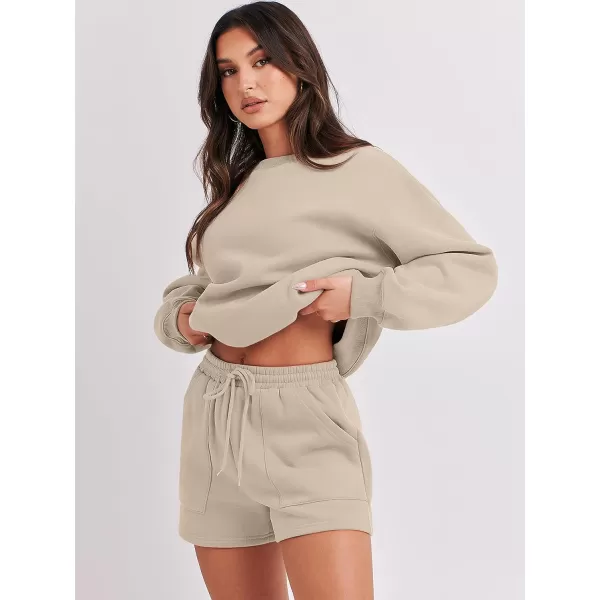 imageANRABESS Women 2 Piece Outfits Sweatsuit Oversized Sweatshirt amp Lounge Shorts 2023 Casual Cozy Pajamas Tracksuit SetDeep Khaki