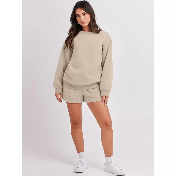 imageANRABESS Women 2 Piece Outfits Sweatsuit Oversized Sweatshirt amp Lounge Shorts 2023 Casual Cozy Pajamas Tracksuit SetDeep Khaki