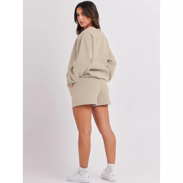 imageANRABESS Women 2 Piece Outfits Sweatsuit Oversized Sweatshirt amp Lounge Shorts 2023 Casual Cozy Pajamas Tracksuit SetDeep Khaki