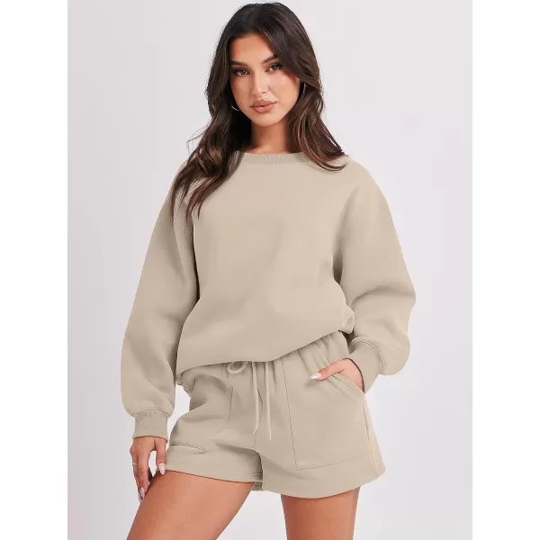 imageANRABESS Women 2 Piece Outfits Sweatsuit Oversized Sweatshirt amp Lounge Shorts 2023 Casual Cozy Pajamas Tracksuit SetDeep Khaki