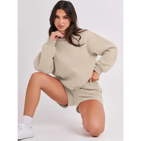 imageANRABESS Women 2 Piece Outfits Sweatsuit Oversized Sweatshirt amp Lounge Shorts 2023 Casual Cozy Pajamas Tracksuit SetDeep Khaki