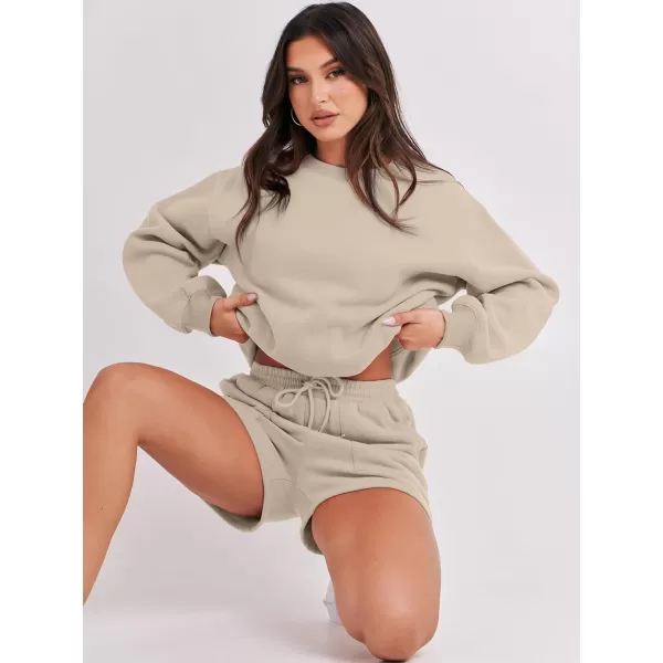 imageANRABESS Women 2 Piece Outfits Sweatsuit Oversized Sweatshirt amp Lounge Shorts 2023 Casual Cozy Pajamas Tracksuit SetDeep Khaki