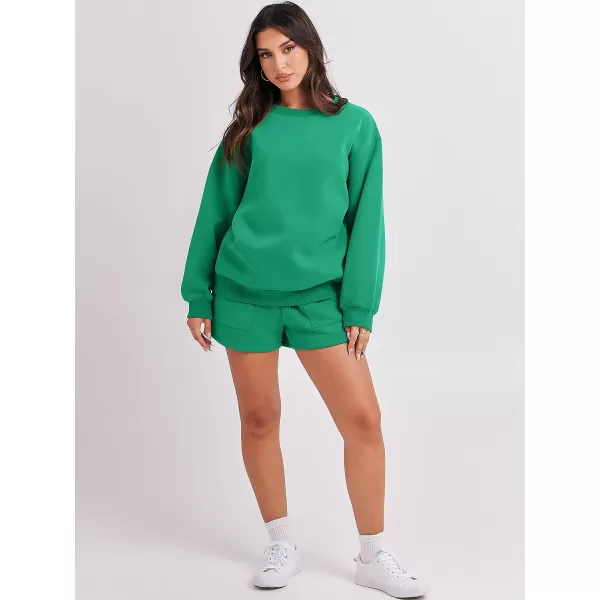 imageANRABESS Women 2 Piece Outfits Sweatsuit Oversized Sweatshirt amp Lounge Shorts 2023 Casual Cozy Pajamas Tracksuit SetGreen