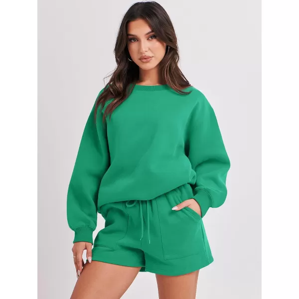 imageANRABESS Women 2 Piece Outfits Sweatsuit Oversized Sweatshirt amp Lounge Shorts 2023 Casual Cozy Pajamas Tracksuit SetGreen