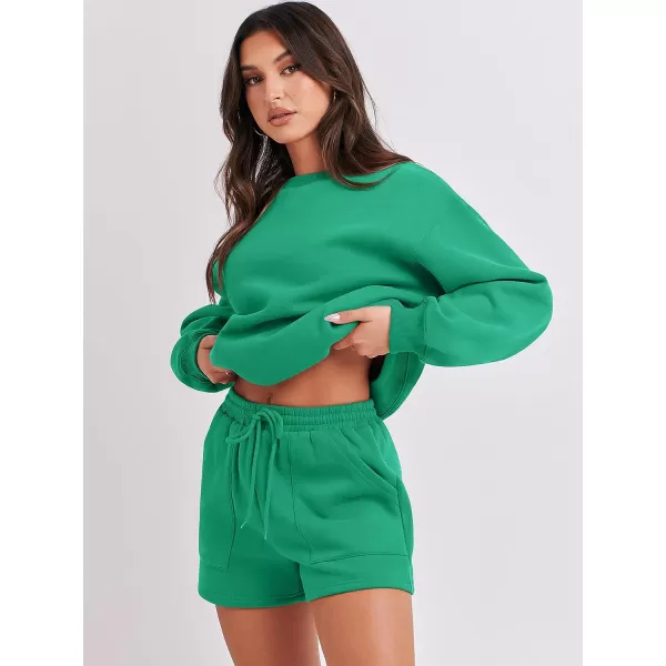 imageANRABESS Women 2 Piece Outfits Sweatsuit Oversized Sweatshirt amp Lounge Shorts 2023 Casual Cozy Pajamas Tracksuit SetGreen