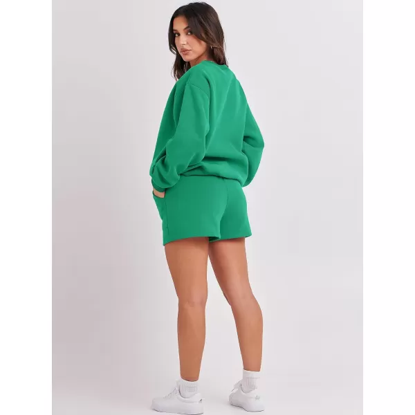 imageANRABESS Women 2 Piece Outfits Sweatsuit Oversized Sweatshirt amp Lounge Shorts 2023 Casual Cozy Pajamas Tracksuit SetGreen