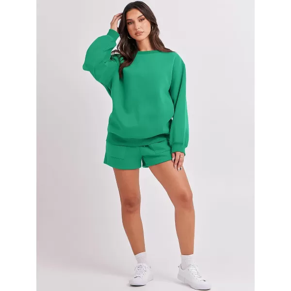 imageANRABESS Women 2 Piece Outfits Sweatsuit Oversized Sweatshirt amp Lounge Shorts 2023 Casual Cozy Pajamas Tracksuit SetGreen
