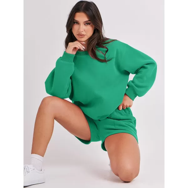 imageANRABESS Women 2 Piece Outfits Sweatsuit Oversized Sweatshirt amp Lounge Shorts 2023 Casual Cozy Pajamas Tracksuit SetGreen