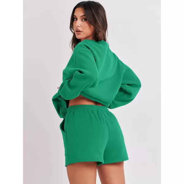 imageANRABESS Women 2 Piece Outfits Sweatsuit Oversized Sweatshirt amp Lounge Shorts 2023 Casual Cozy Pajamas Tracksuit SetGreen
