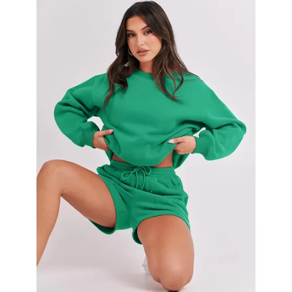 imageANRABESS Women 2 Piece Outfits Sweatsuit Oversized Sweatshirt amp Lounge Shorts 2023 Casual Cozy Pajamas Tracksuit SetGreen