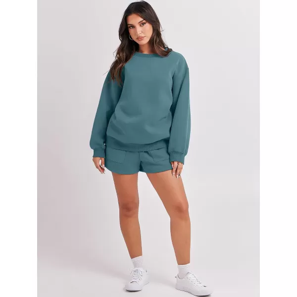 imageANRABESS Women 2 Piece Outfits Sweatsuit Oversized Sweatshirt amp Lounge Shorts 2023 Casual Cozy Pajamas Tracksuit SetLake