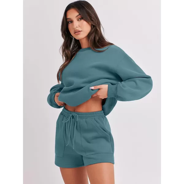 imageANRABESS Women 2 Piece Outfits Sweatsuit Oversized Sweatshirt amp Lounge Shorts 2023 Casual Cozy Pajamas Tracksuit SetLake
