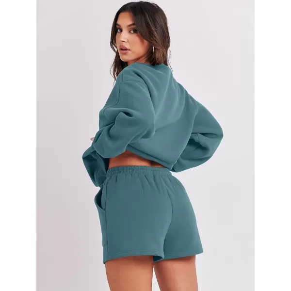 imageANRABESS Women 2 Piece Outfits Sweatsuit Oversized Sweatshirt amp Lounge Shorts 2023 Casual Cozy Pajamas Tracksuit SetLake