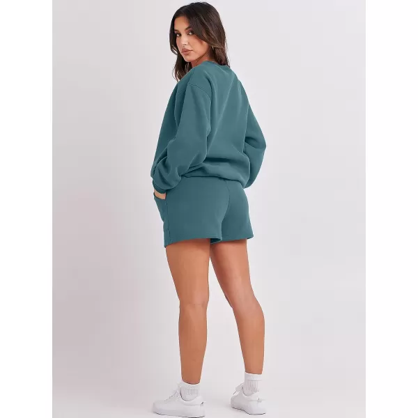 imageANRABESS Women 2 Piece Outfits Sweatsuit Oversized Sweatshirt amp Lounge Shorts 2023 Casual Cozy Pajamas Tracksuit SetLake