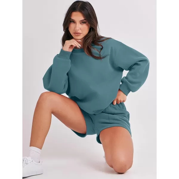 imageANRABESS Women 2 Piece Outfits Sweatsuit Oversized Sweatshirt amp Lounge Shorts 2023 Casual Cozy Pajamas Tracksuit SetLake