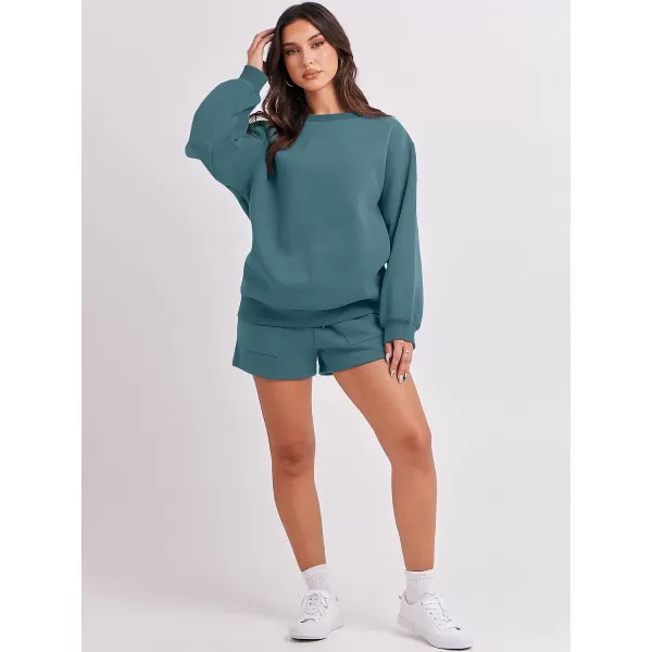 imageANRABESS Women 2 Piece Outfits Sweatsuit Oversized Sweatshirt amp Lounge Shorts 2023 Casual Cozy Pajamas Tracksuit SetLake