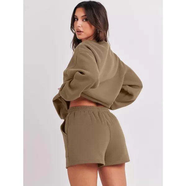 imageANRABESS Women 2 Piece Outfits Sweatsuit Oversized Sweatshirt amp Lounge Shorts 2023 Casual Cozy Pajamas Tracksuit SetLight Brown