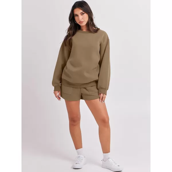 imageANRABESS Women 2 Piece Outfits Sweatsuit Oversized Sweatshirt amp Lounge Shorts 2023 Casual Cozy Pajamas Tracksuit SetLight Brown