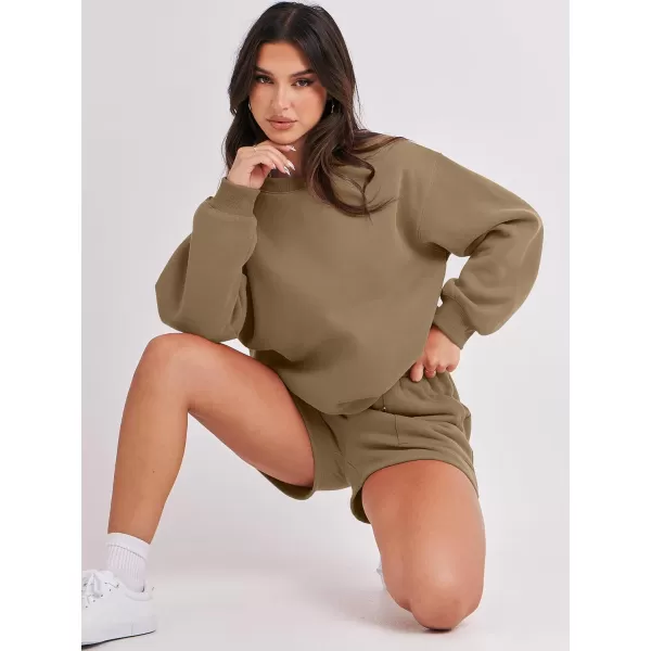 imageANRABESS Women 2 Piece Outfits Sweatsuit Oversized Sweatshirt amp Lounge Shorts 2023 Casual Cozy Pajamas Tracksuit SetLight Brown