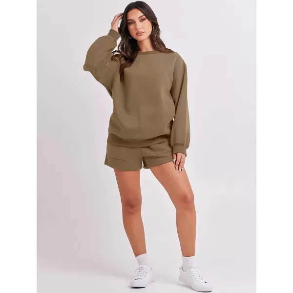 imageANRABESS Women 2 Piece Outfits Sweatsuit Oversized Sweatshirt amp Lounge Shorts 2023 Casual Cozy Pajamas Tracksuit SetLight Brown