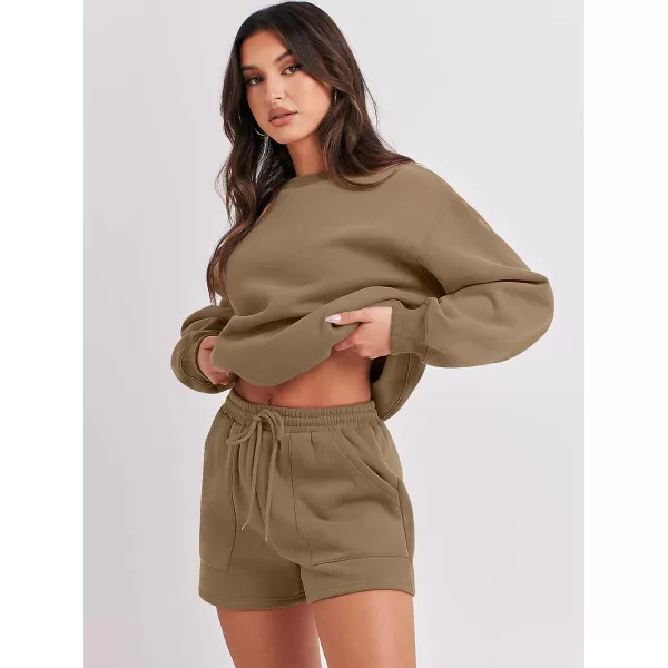 imageANRABESS Women 2 Piece Outfits Sweatsuit Oversized Sweatshirt amp Lounge Shorts 2023 Casual Cozy Pajamas Tracksuit SetLight Brown