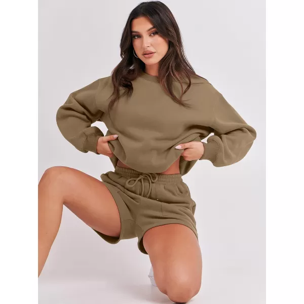 imageANRABESS Women 2 Piece Outfits Sweatsuit Oversized Sweatshirt amp Lounge Shorts 2023 Casual Cozy Pajamas Tracksuit SetLight Brown