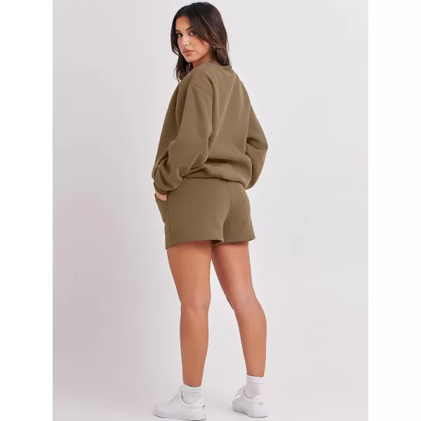 imageANRABESS Women 2 Piece Outfits Sweatsuit Oversized Sweatshirt amp Lounge Shorts 2023 Casual Cozy Pajamas Tracksuit SetLight Brown