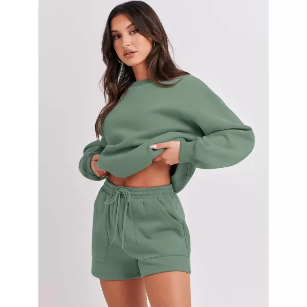 imageANRABESS Women 2 Piece Outfits Sweatsuit Oversized Sweatshirt amp Lounge Shorts 2023 Casual Cozy Pajamas Tracksuit SetLight Green