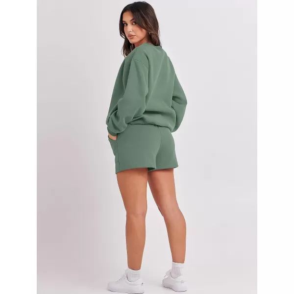 imageANRABESS Women 2 Piece Outfits Sweatsuit Oversized Sweatshirt amp Lounge Shorts 2023 Casual Cozy Pajamas Tracksuit SetLight Green