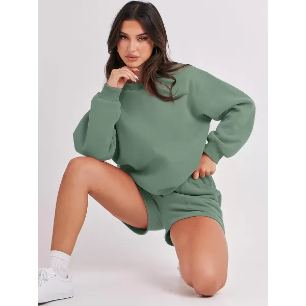 imageANRABESS Women 2 Piece Outfits Sweatsuit Oversized Sweatshirt amp Lounge Shorts 2023 Casual Cozy Pajamas Tracksuit SetLight Green