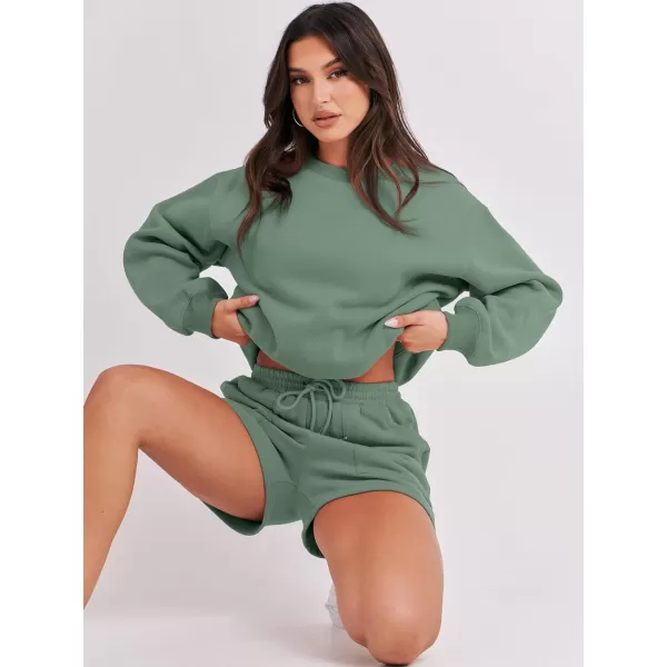 imageANRABESS Women 2 Piece Outfits Sweatsuit Oversized Sweatshirt amp Lounge Shorts 2023 Casual Cozy Pajamas Tracksuit SetLight Green