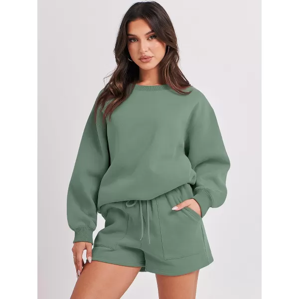 imageANRABESS Women 2 Piece Outfits Sweatsuit Oversized Sweatshirt amp Lounge Shorts 2023 Casual Cozy Pajamas Tracksuit SetLight Green