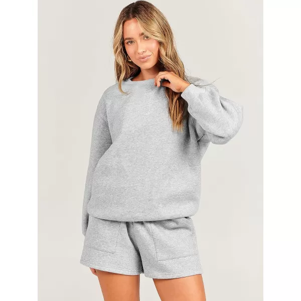 imageANRABESS Women 2 Piece Outfits Sweatsuit Oversized Sweatshirt amp Lounge Shorts 2023 Casual Cozy Pajamas Tracksuit SetLight Grey