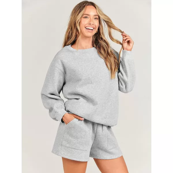 imageANRABESS Women 2 Piece Outfits Sweatsuit Oversized Sweatshirt amp Lounge Shorts 2023 Casual Cozy Pajamas Tracksuit SetLight Grey