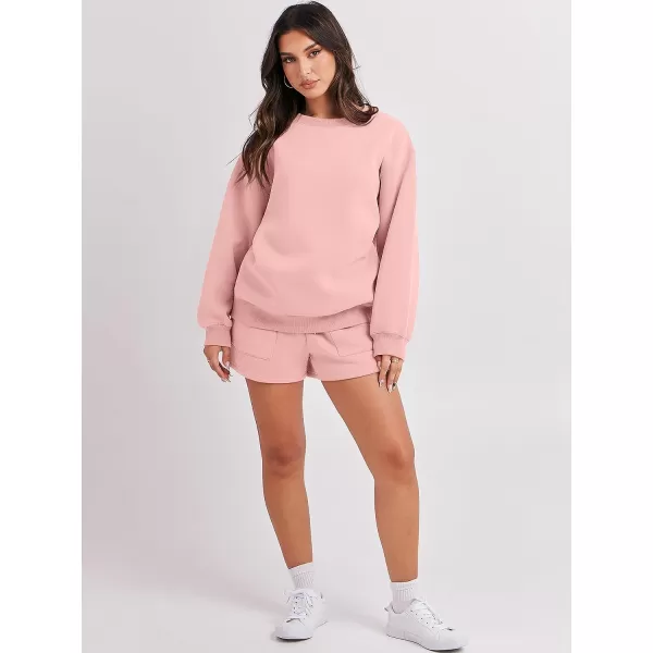imageANRABESS Women 2 Piece Outfits Sweatsuit Oversized Sweatshirt amp Lounge Shorts 2023 Casual Cozy Pajamas Tracksuit SetPink
