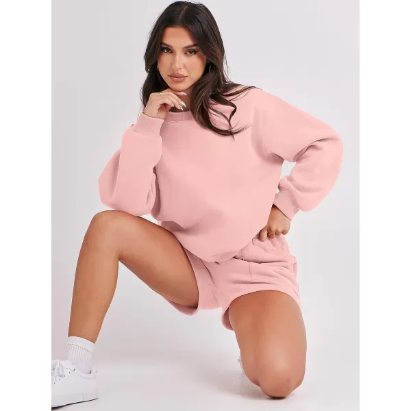 imageANRABESS Women 2 Piece Outfits Sweatsuit Oversized Sweatshirt amp Lounge Shorts 2023 Casual Cozy Pajamas Tracksuit SetPink