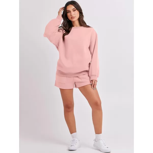 imageANRABESS Women 2 Piece Outfits Sweatsuit Oversized Sweatshirt amp Lounge Shorts 2023 Casual Cozy Pajamas Tracksuit SetPink
