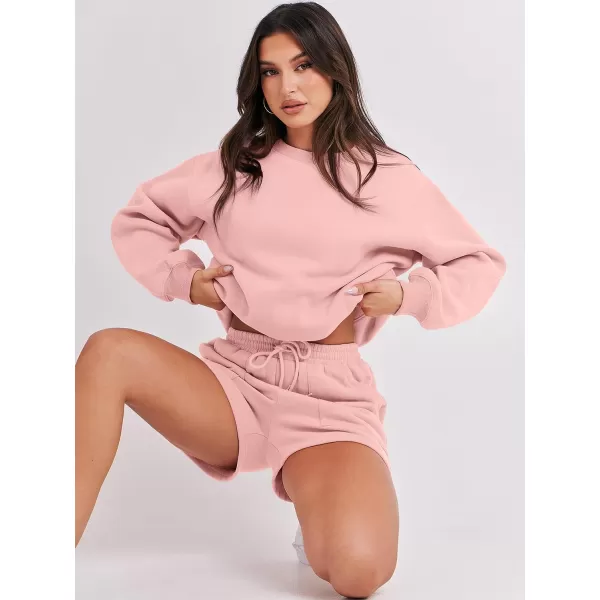 imageANRABESS Women 2 Piece Outfits Sweatsuit Oversized Sweatshirt amp Lounge Shorts 2023 Casual Cozy Pajamas Tracksuit SetPink