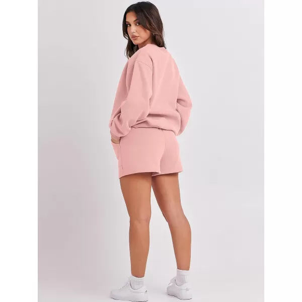imageANRABESS Women 2 Piece Outfits Sweatsuit Oversized Sweatshirt amp Lounge Shorts 2023 Casual Cozy Pajamas Tracksuit SetPink