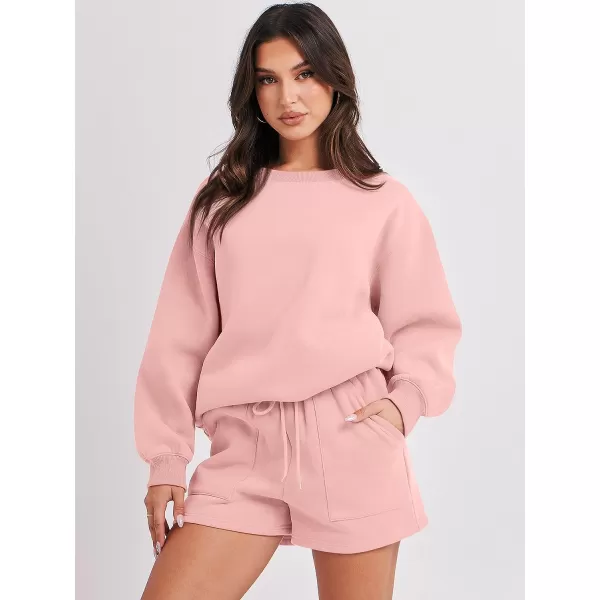 imageANRABESS Women 2 Piece Outfits Sweatsuit Oversized Sweatshirt amp Lounge Shorts 2023 Casual Cozy Pajamas Tracksuit SetPink